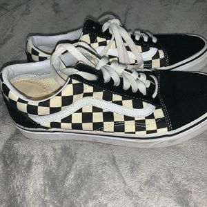 Checkered black and white vans